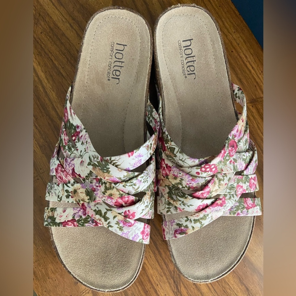 HOTTER Comfort Concept Women’s Floral Leather Gypsy Sandals Sz 9 UK 7 England